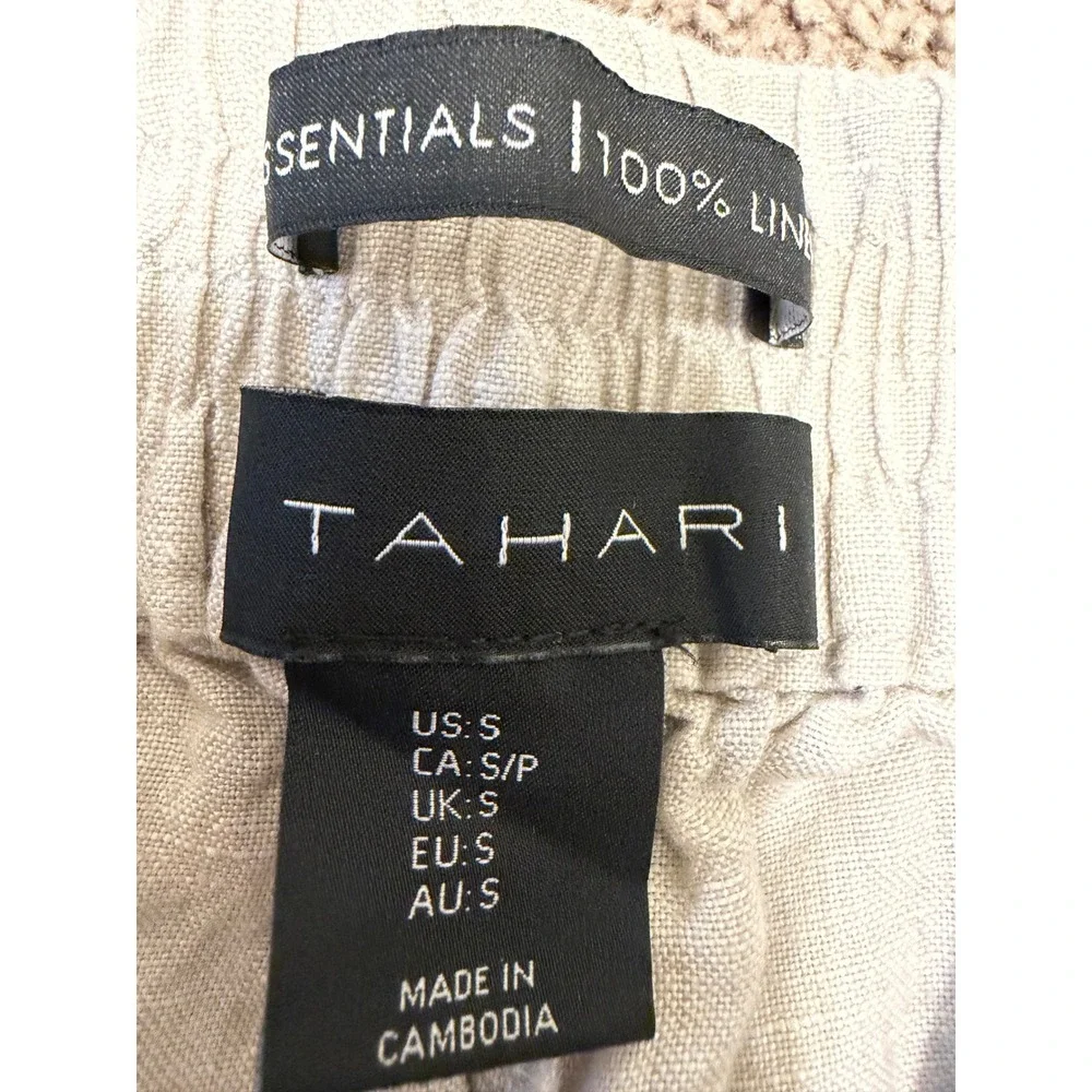 Tahari Essentials Womens 100% Linen Shorts Beige Elastic Waist Size‎ S Oatmeal